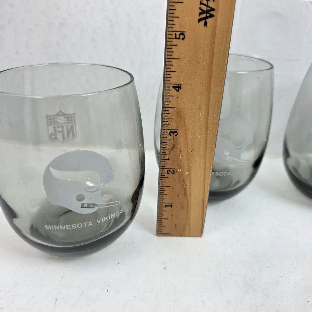 Vintage 1970s Minnesota Vikings Smoked Glass Roly Poly Lowball Tumblers Set of 6